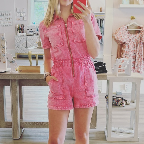 Elan Pants - pink denim romper